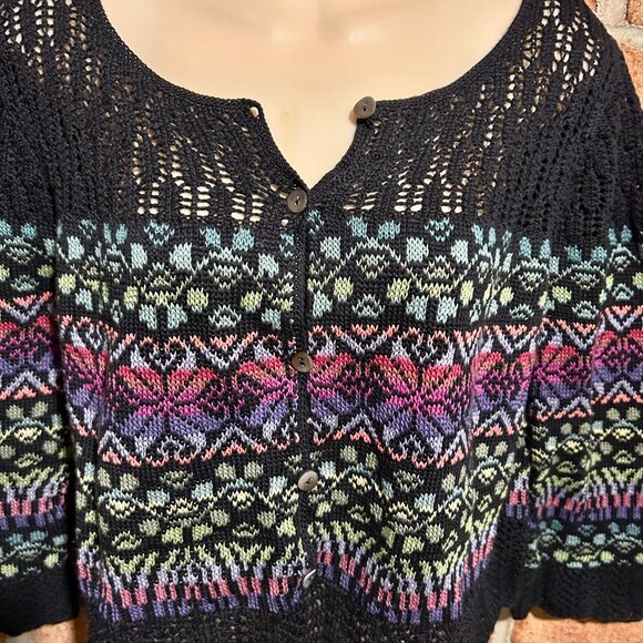 Peruvian Connection Multicolored Geometric Print Cardigan Sweater M - Picture 3 of 7